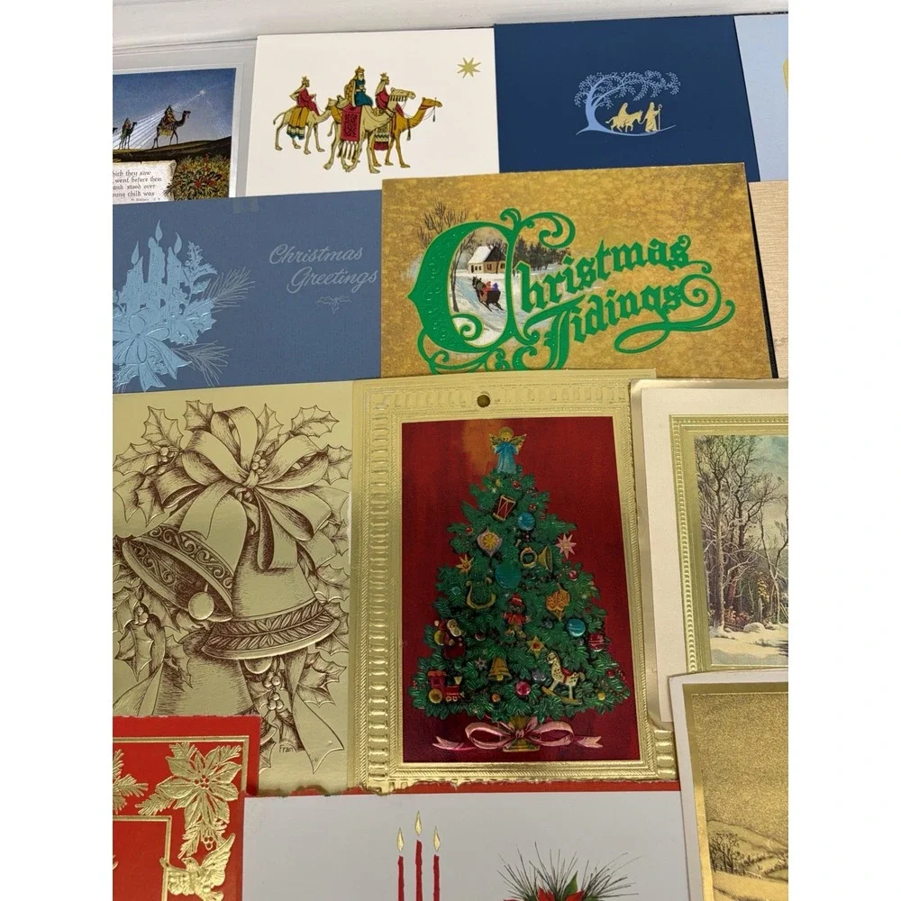 Vintage Metallic Christmas Cards Fronts ONLY for Scrapbooking Crafts Lot of 50+